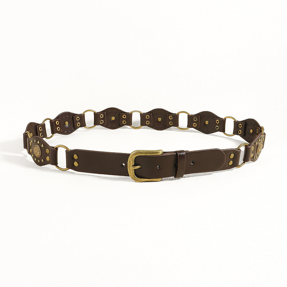 "Vintage Riveted Metal Buckle Belt – Punk Hip Hop Fashion for Men & Women"