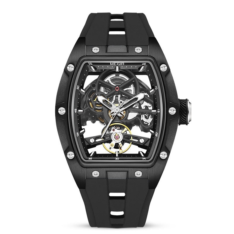 "Men's Stainless Steel Automatic Mechanical Watch – Hollow Shell Design"