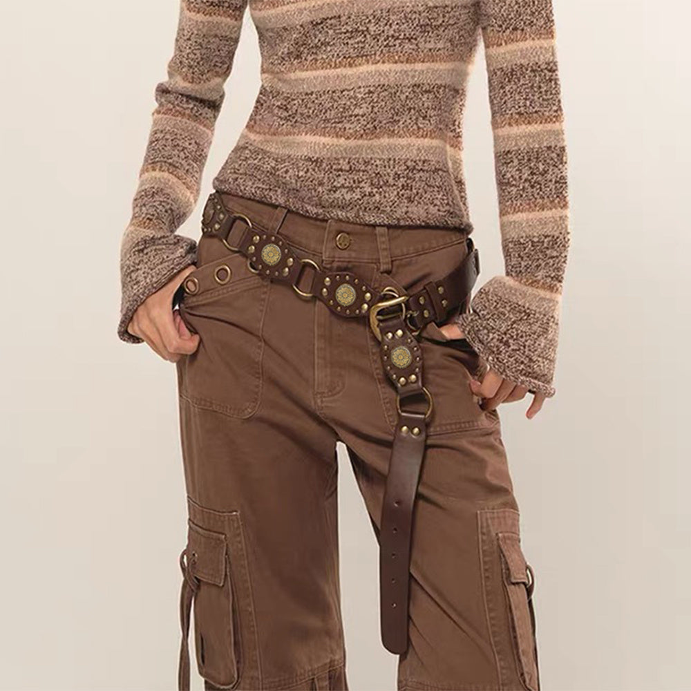 "Vintage Riveted Metal Buckle Belt – Punk Hip Hop Fashion for Men & Women"