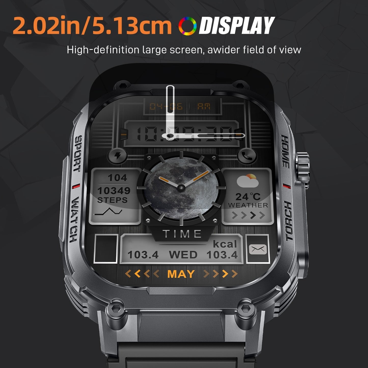 "INEYES S320B Smartwatch for Men & Women – Sport Modes, LED Flashlight, Wireless Call, 2.02-Inch HD Screen'