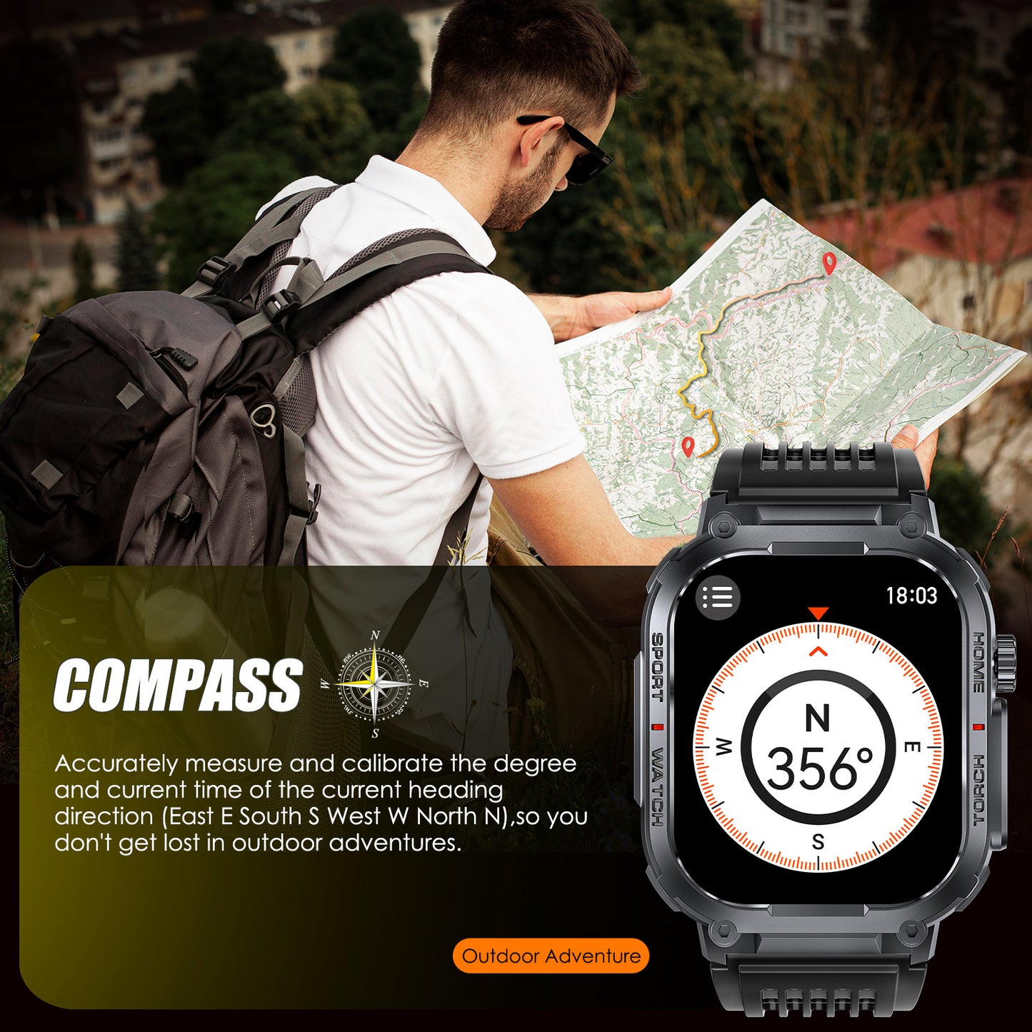 "INEYES S320B Smartwatch for Men & Women – Sport Modes, LED Flashlight, Wireless Call, 2.02-Inch HD Screen'