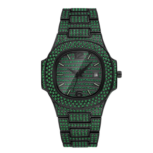"Men’s Hip Hop Full Diamond Color Watch – Luxury Niche Style"